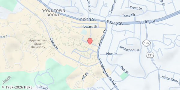 Map showing Appalachian State University Food Pantry at 175 Locust St., Boone, NC