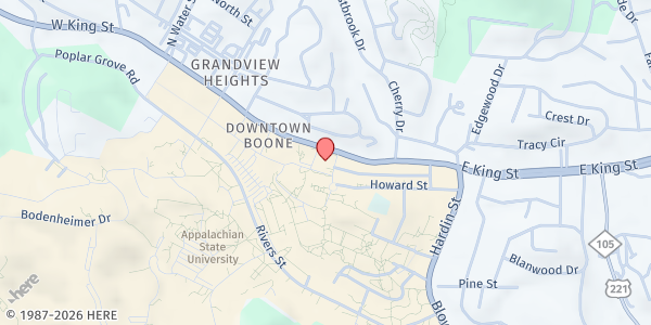 Map showing HHC @ FBC Boone - Food Pantry at 375 W King St, Boone, NC