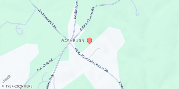 Map showing The Washburn Outreach Center at 2934 Piney Mountain Church Rd., Bostic, NC