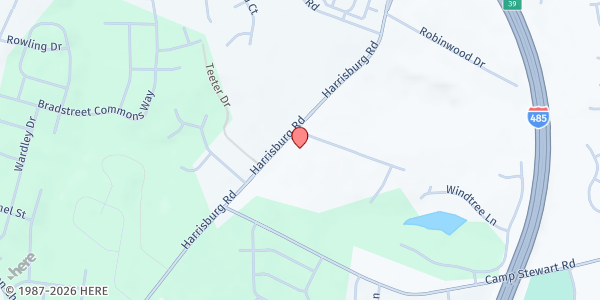 Map showing Eastside Church at 10132 Harrisburg Road, Bradfield Farms, NC