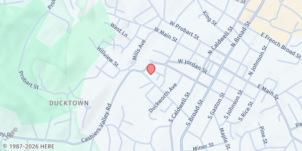 Map showing Bethel A Baptist Church at 290 Oakdale St., Brevard, NC