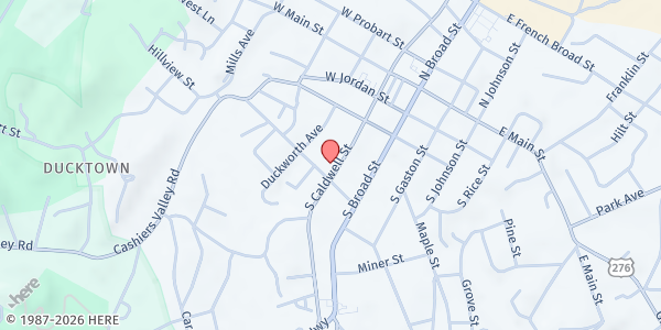 Map showing Bread of Life at 238 South Caldwell Street, Brevard, NC