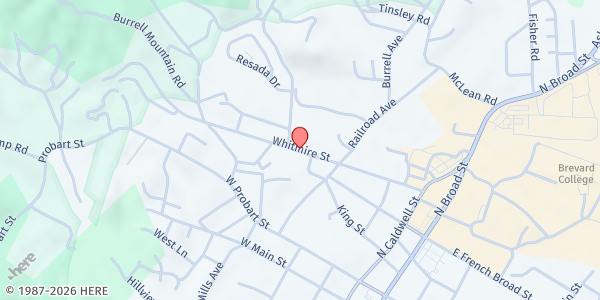 Map showing Crossroads Baptist Church Food Pantry at 320 Whitmire St., Brevard, NC
