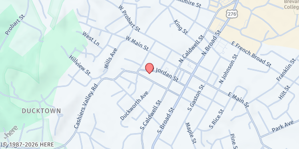 Map showing Samuel's Haven Food Pantry at 187 W. Jordan St., Brevard, NC