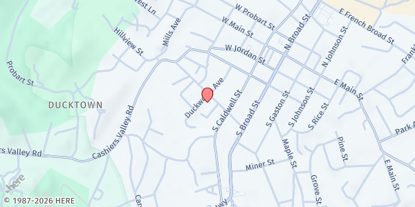 Map showing Sharing House - Transylvania Christian Ministries at 164 Duckworth Avenue, Brevard, NC