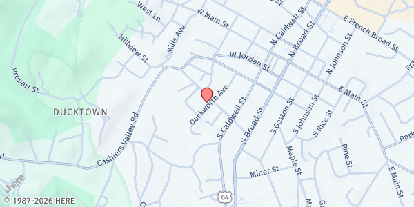 Map showing Transylvania Christian Ministry/Sharing House at 164 Duckworth Ave., Brevard, NC