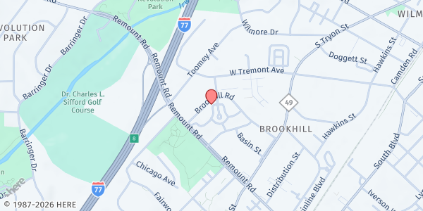 Map showing Friendsgiving Turkey Giveaway Distribution Site at 609 Brookhill Road, Brookhill, NC