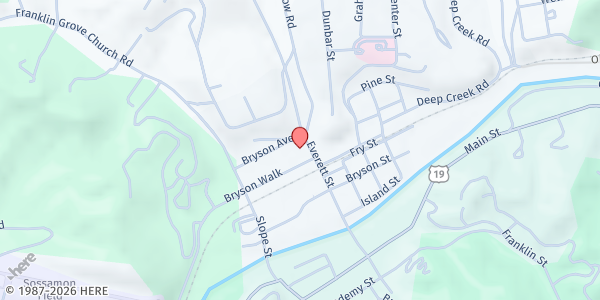Map showing Bryson City Food Pantry at 311 Everett St., Bryson City, NC