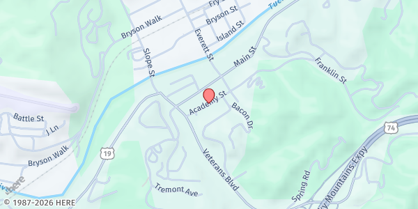 Map showing Restoration House WNC at 81 Academy Street, Bryson City, NC
