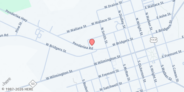 Map showing Gateway Community Church - 416 W. Bridger St. at 416 W. Bridger St., Burgaw, NC