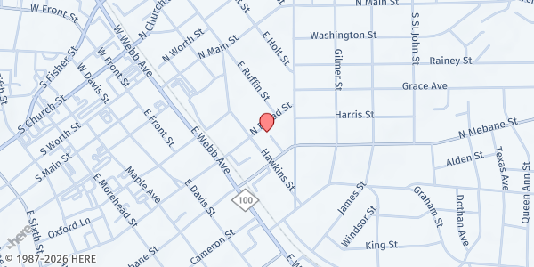 Map showing Alamance County Community Services at 236 N. Mebane St, Burlington, NC