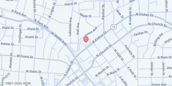 Map showing Allied Churches of Alamance County at 206 N Fisher Street, Burlington, NC