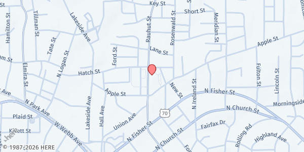 Map showing Amos of Alamance at 617 Rauhut St, Burlington, NC