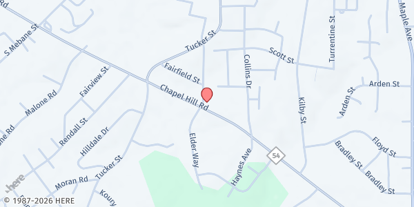 Map showing Fresh Manna Food Ministries at 802 Chapel Hill Rd, Burlington, NC