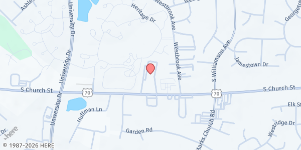 Map showing Harvest Baptist Church at 3741 S Church St, Burlington, NC