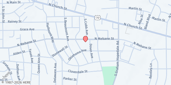 Map showing Piedmont Rescue Mission at 1519 N Mebane St, Burlington, NC