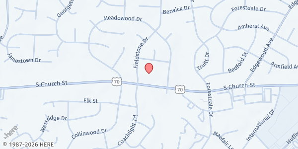 Map showing Trinity Worship Center at 3157 S Church Street, Burlington, NC