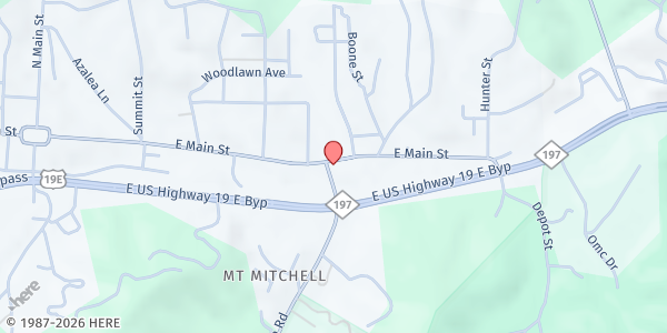 Map showing Charity House Mission at 502 E. Main St., Burnsville, NC