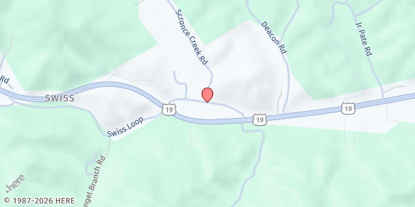 Map showing Mt Pleasant Baptist Church Food Pantry at 151 Scronce Creek Road, Burnsville, NC