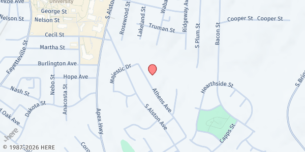 Map showing Mt. Calvary United Church of Christ at 1715 Athens Avenue, Campus Hills, NC