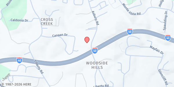 Map showing Asbury UMC at 725 Asbury Rd., Candler, NC