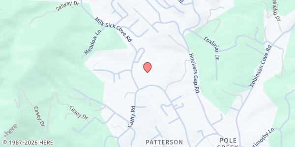 Map showing Pole Creek Baptist Church at 96 Snow Hill Church Rd., Candler, NC