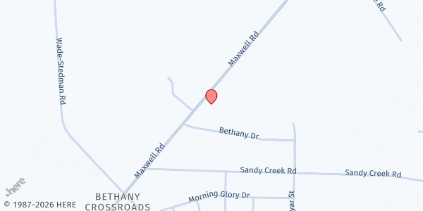 Map showing Bethany Church Of God Of Prophecy at 7350 Maxwell Road, Cape Fear, NC