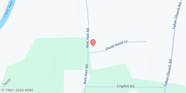 Map showing Love Of Christ Ministries at 6755 Matt Hair Road, Cape Fear, NC