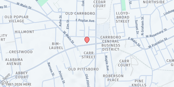 Map showing Inter-Faith Council Social Service at 110 W. Main St, Carrboro, NC
