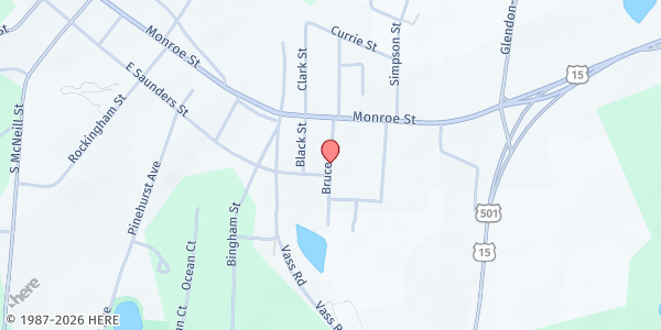 Map showing Carthage United Methodist Church at 108 Bruce St., Carthage, NC