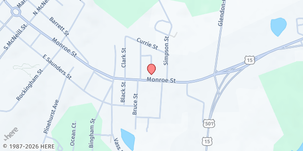 Map showing Faith on Fire Deliverance at 807 Monroe Street, Carthage, NC