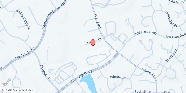 Map showing Cary Church of God at 107 Quade Drive, Cary, NC