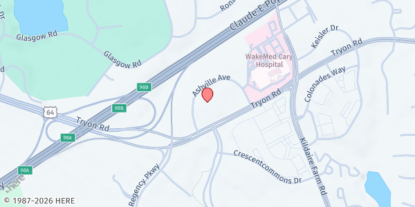 Map showing Covenant Life Church at 305 Asheville Ave., Cary, NC