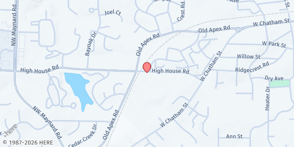 Map showing Dorcas Ministries Food Pantry at 187 High House Road, Cary, NC