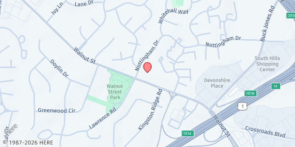 Map showing The Point Care Center at 1503 Walnut St., Cary, NC