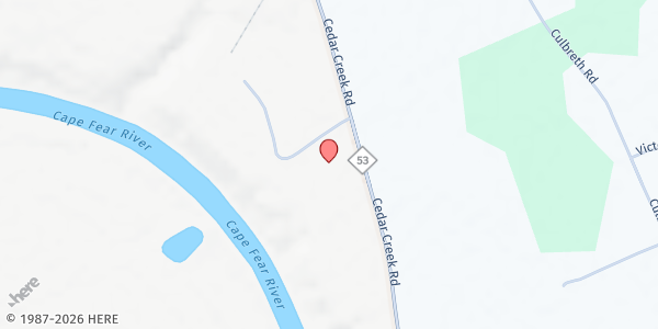 Map showing Cedar Creek COG at 4010 Cedar Creek Rd., Cedar Creek, NC