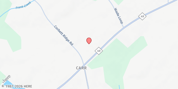 Map showing Carr Methodist Church at 8200 NC Hwy. 49, Cedar Grove, NC