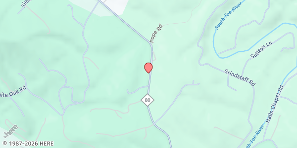 Map showing Full Gospel Fast Food Pantry at 5400 State Hwy. 80 S., Celo, NC