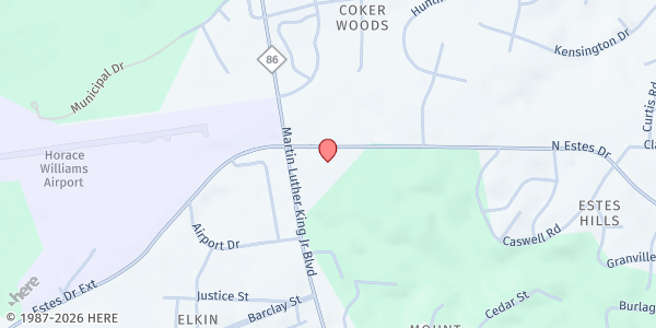 Map showing Amity United Methodist Church at 825 N. Estes Dr., Chapel Hill, NC