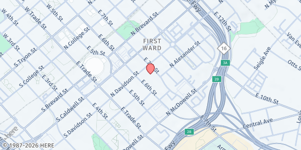 Map showing Carole Hefner Center at 615 East 6th Street, Charlotte, NC