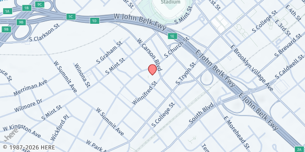 Map showing Catholic Charities Food Pantry at 1123 S Church Street, Charlotte, NC