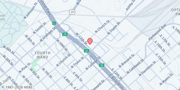 Map showing Charlotte Area Fund Food Pantry at 901 N. Tryon St., Charlotte, NC