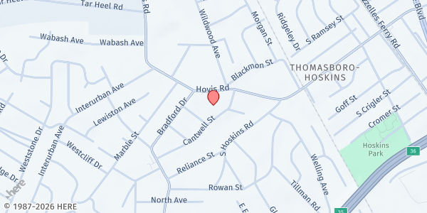 Map showing God's Lighthouse Outreach Church at 4409 Hovis Rd., Charlotte, NC