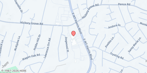 Map showing Hickory Grove Baptist Church at 7200 East W.T. Harris Boulevard, Charlotte, NC