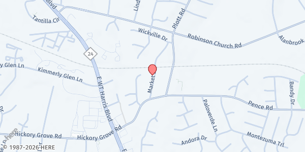 Map showing Hickory Grove United Methodist Church at 6315 Market St., Charlotte, NC