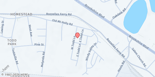 Map showing Loaves and Fishes @ New Zion at 217 W. Todd Ln., Charlotte, NC