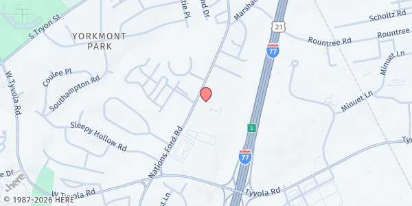 Map showing Loaves & Fishes @ Nations Ford Community Church at 5901 Nations Ford Rd., Charlotte, NC