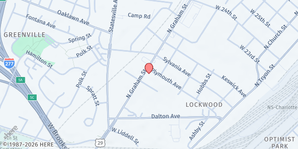 Map showing Nourish UP Care Ring Pantry at 1514 North Graham Street, Charlotte, NC