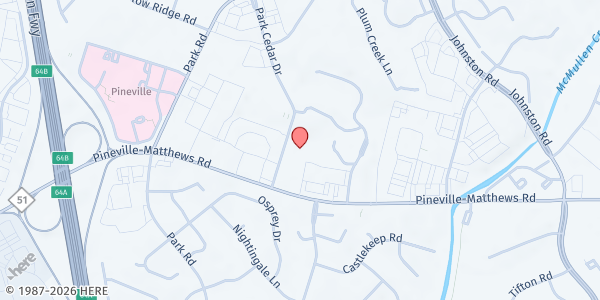 Map showing Pineville Church of Nazarene at 8614 Pineville Matthews Rd., Charlotte, NC