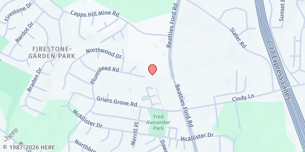 Map showing Reeder Memorial Baptist Church at 3715 Beatties Ford Road, Charlotte, NC